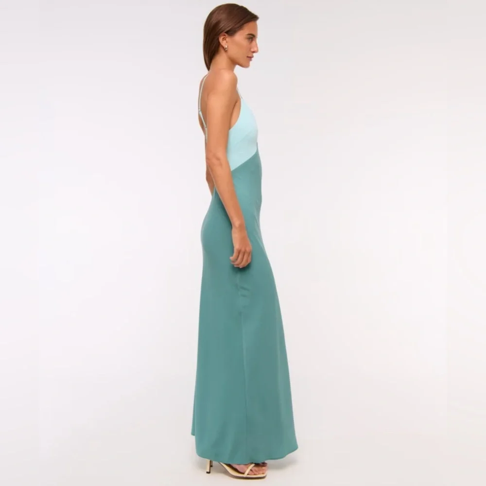 Abercrombie & Fitch Two-Tone Teal Maxi Dress